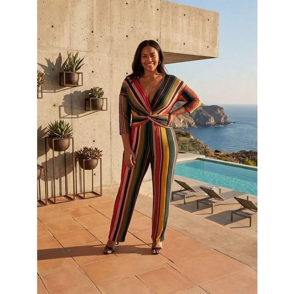 Take 50% OFF- New Express Multi-colored 3/4 Sleeved Jumpsuits, Size-XS